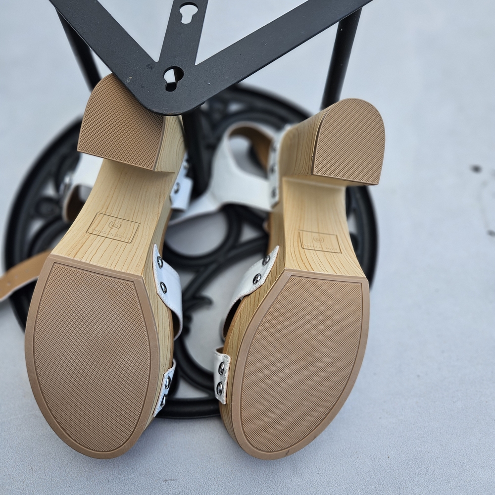 Sun + Stone White and Tan Sandals with Smooth Finish